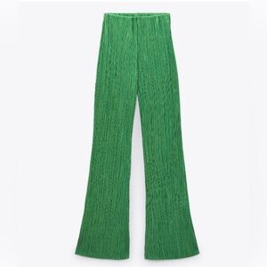 ZARA - Green Long Pants Elastic High Waist with Flare - Small